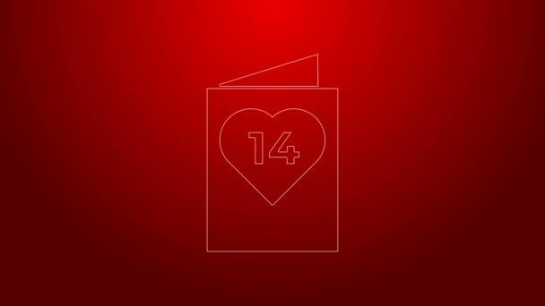 Volante de San Valentín de línea verde con icono del corazón aislado sobre fondo rojo. Plantilla de cartel de celebración para invitación o tarjeta de felicitación. Animación gráfica de vídeo 4K — Vídeos de Stock