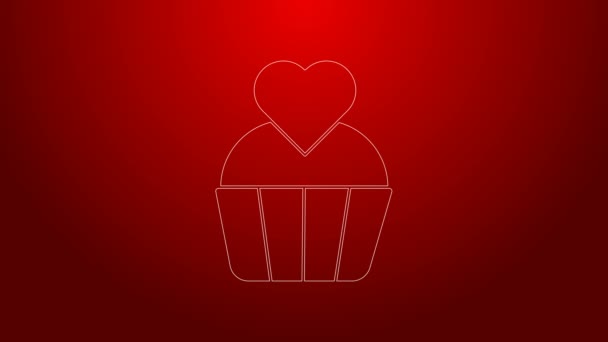 Green line Wedding cake with heart icon isolated on red background. Valentines day symbol. 4K Video motion graphic animation — Stock Video