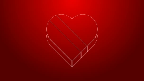 Línea verde Candy en forma de corazón icono de la caja aislado sobre fondo rojo. Día de San Valentín. Animación gráfica de vídeo 4K — Vídeo de stock