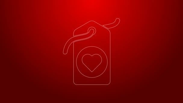 Línea verde Icono de etiqueta del corazón aislado sobre fondo rojo. Símbolo de amor. Símbolo de San Valentín. Animación gráfica de vídeo 4K — Vídeos de Stock