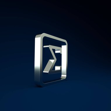 Gümüş Sigma sembolü mavi arkaplanda izole edilmiş. Minimalizm kavramı. 3d illüstrasyon 3B canlandırma.