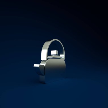 Mavi arka planda ikonu olan gümüş çaydanlık. Çaydanlık ikonu. Minimalizm kavramı. 3d illüstrasyon 3B canlandırma.