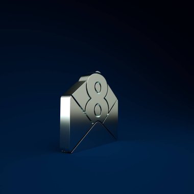 Mavi zemin üzerinde 8 Mart simgesi bulunan Gümüş Zarf. Mesaj aşkım. Aşk ve romantizm mektubu. Uluslararası Mutlu Kadınlar Günü. Minimalizm kavramı. 3d illüstrasyon 3B canlandırma.