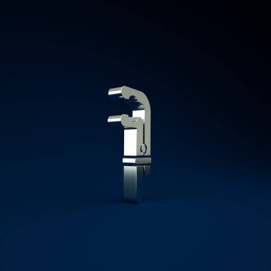 Mavi arkaplanda gümüş klemp araç simgesi izole edildi. Çilingir aleti. Minimalizm kavramı. 3d illüstrasyon 3B canlandırma.
