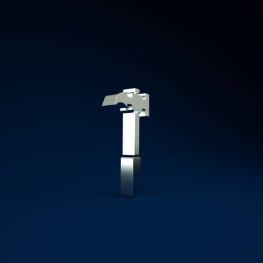 Mavi arkaplanda gümüş pençeli çekiç simgesi var. Marangoz çekici. Tamir için bir araç. Minimalizm kavramı. 3d illüstrasyon 3B canlandırma.