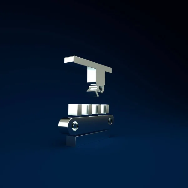 Silver Factory conveyor system belt icon isolated on blue background. Robot industry concept. Minimalism concept. 3d illustration 3D render.