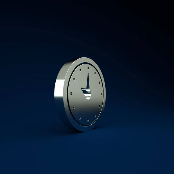 Silver Clock Icon Isolated Blue Background Time Symbol Minimalism Concept — Stock Photo, Image