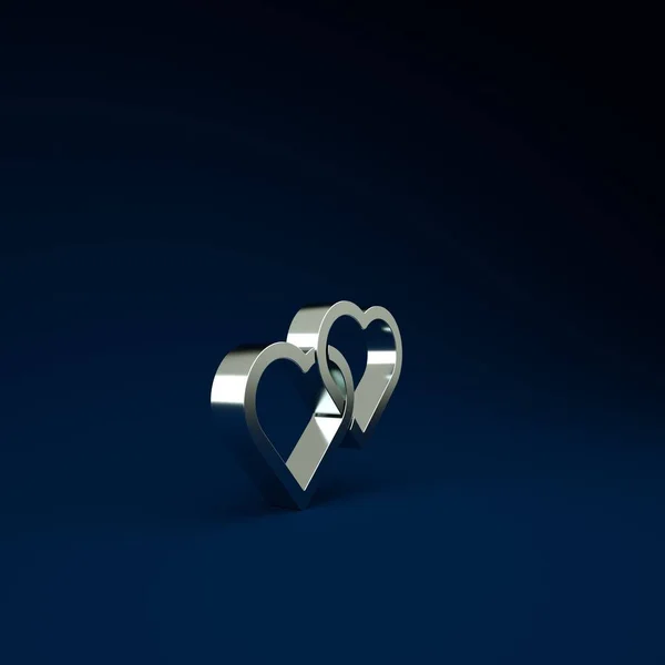 Silver Two Linked Hearts Icon Isolated Blue Background Romantic Symbol — Stock Photo, Image