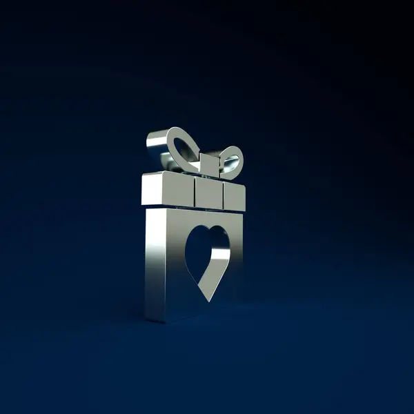 Silberne Geschenkschachtel Und Herzsymbol Isoliert Auf Blauem Hintergrund März Internationaler — Stockfoto
