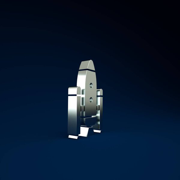 Silver Space shuttle and rockets icon isolated on blue background. Minimalism concept. 3d illustration 3D render.