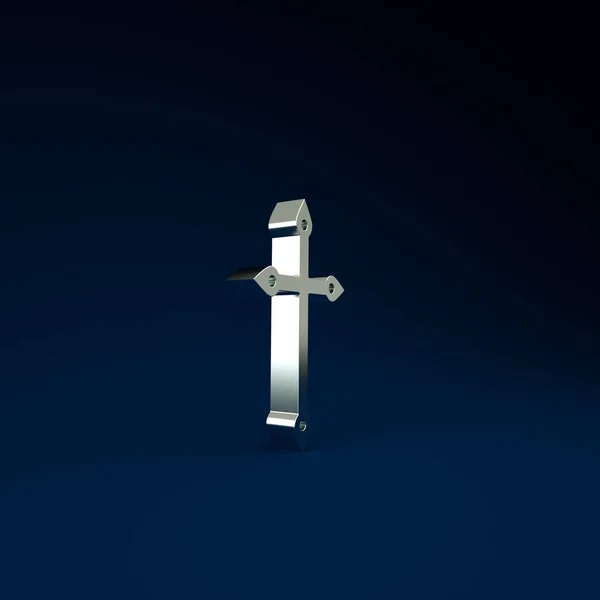 Silver Christian Cross Icon Isolated Blue Background Church Cross Minimalism — Stock Photo, Image