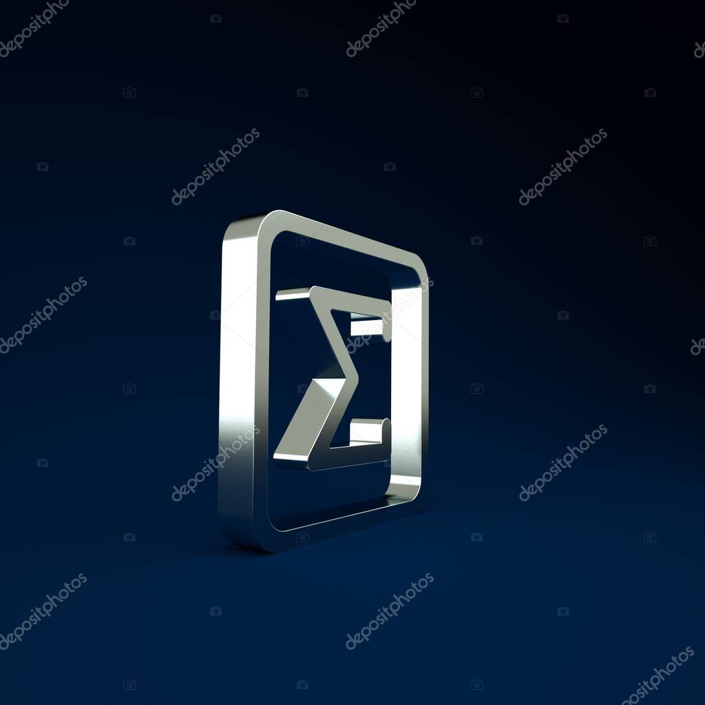 Silver Sigma symbol icon isolated on blue background. Minimalism concept. 3d illustration 3D render.