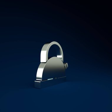 Mavi arka planda ikonu olan gümüş çaydanlık. Çaydanlık ikonu. Minimalizm kavramı. 3d illüstrasyon 3B canlandırma.