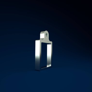 Gümüş kesme tahtası simgesi mavi arkaplanda izole edildi. Kesme tahtası sembolü. Minimalizm kavramı. 3d illüstrasyon 3B canlandırma.
