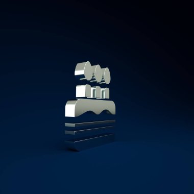 Mavi arka planda yanan mum ikonlu Gümüş Kek. Doğum günün kutlu olsun. Minimalizm kavramı. 3d illüstrasyon 3B canlandırma.