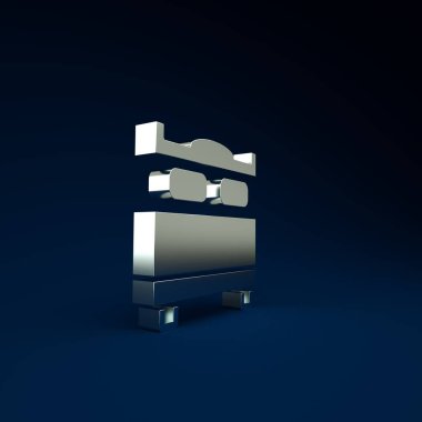 Gümüş yatak odası simgesi mavi arkaplanda izole edilmiş. Düğün, aşk, evlilik sembolü. Balayı koleksiyonundan yatak odası yaratıcı ikonu. Minimalizm kavramı. 3d illüstrasyon 3B canlandırma.