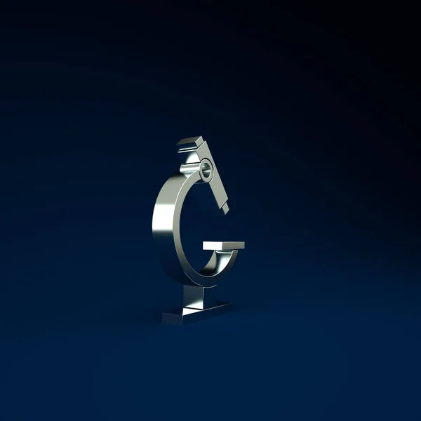 Silver Microscope icon isolated on blue background. Chemistry, pharmaceutical instrument, microbiology magnifying tool. Minimalism concept. 3d illustration 3D render.