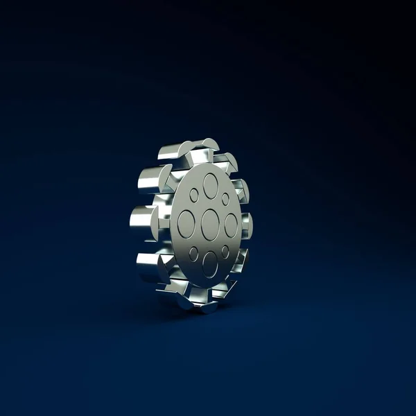Silver Virus icon isolated on blue background. Corona virus 2019-nCoV. Bacteria and germs, cell cancer, microbe, fungi. Minimalism concept. 3d illustration 3D render.
