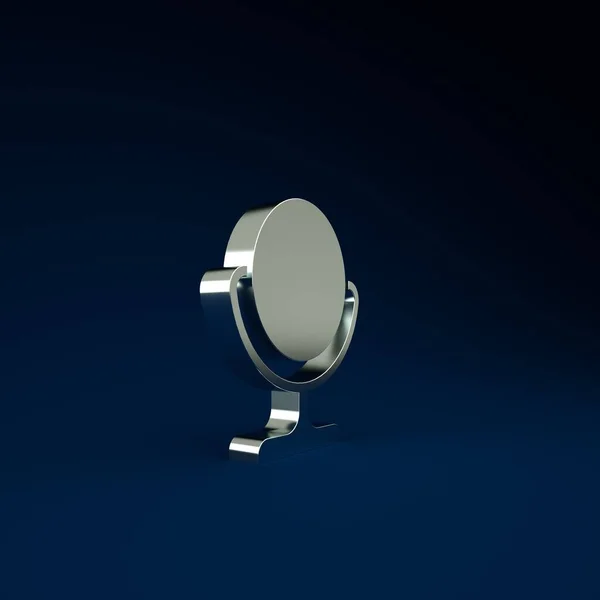 Silver Round makeup mirror icon isolated on blue background. Minimalism concept. 3d illustration 3D render.