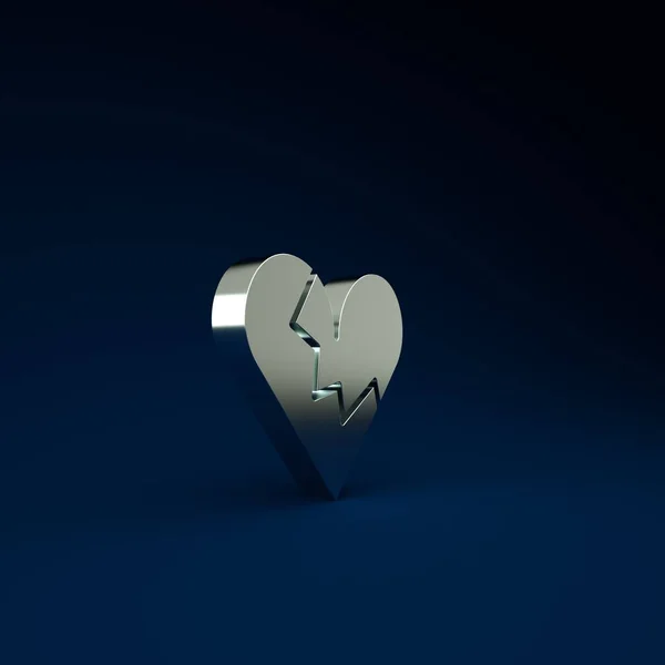 Zilver Gebroken Hart Scheiding Pictogram Geïsoleerd Blauwe Achtergrond Liefdessymbool Valentijnsdag — Stockfoto