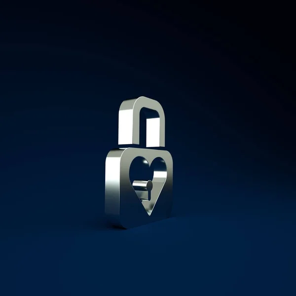 Silver Lock Icona Del Cuore Isolato Sfondo Blu Cuore Chiuso — Foto Stock