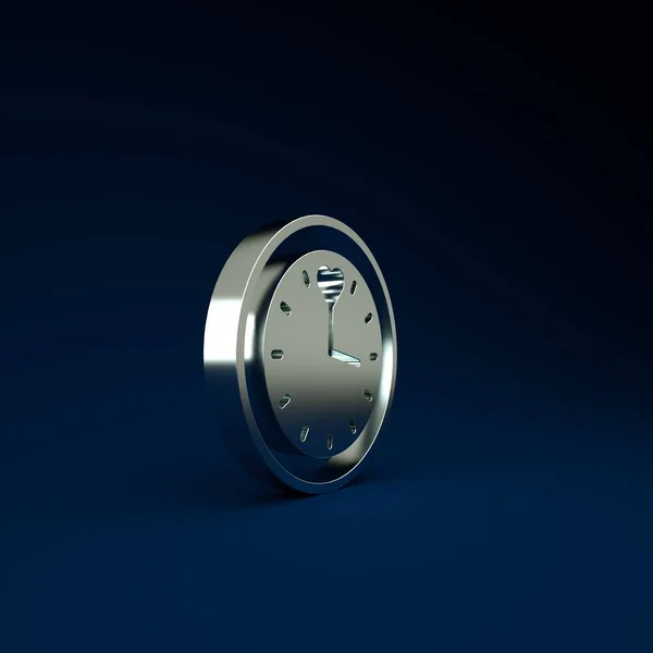 Silver Clock Icoon Geïsoleerd Blauwe Achtergrond Tijdsymbool Minimalisme Concept Illustratie — Stockfoto