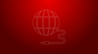Yeşil çizgi Global teknolojisi veya sosyal ağ simgesi kırmızı arkaplanda izole edildi. 4K Video hareketli grafik canlandırması