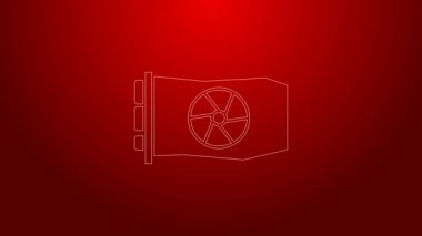 Kırmızı arkaplanda yeşil çizgi görüntü kartı simgesi izole edildi. 4K Video hareketli grafik canlandırması