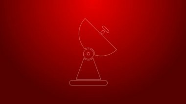 Yeşil çizgi Radar simgesi kırmızı arkaplanda izole edildi. Arama sistemi. Uydu sinyali. 4K Video hareketli grafik canlandırması