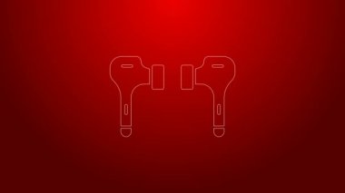 Yeşil Hat Hava Kulaklığı simgesi kırmızı arkaplanda izole edildi. Kulaklıklar için kablosuz cihaz. Elektronik cihazlar. 4K Video hareketli grafik canlandırması