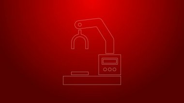 Yeşil Hat Endüstriyel Robot Robot Kol Fabrikası ikonu kırmızı arka planda izole edildi. Endüstriyel robot manipülatörü. 4K Video hareketli grafik canlandırması