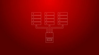 Yeşil çizgi sunucusu, Data, Web sunucu simgesi kırmızı arkaplanda izole edildi. 4K Video hareketli grafik canlandırması