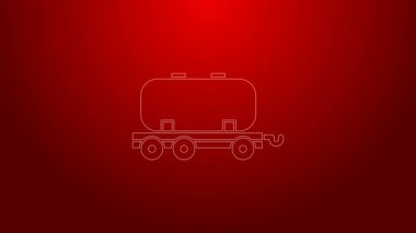 Yeşil hat Petrol Sarnıç ikonu kırmızı arkaplanda izole edildi. Tren vagonundaki petrol tankı. Demiryolu nakliyesi. Petrol endüstrisi. 4K Video hareketli grafik canlandırması