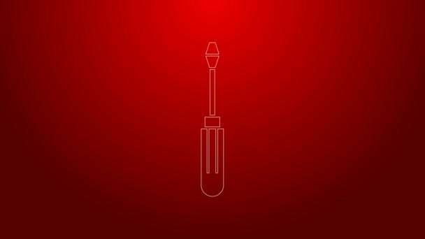 Green line Screwdriver icon isolated on red background. Service tool symbol. 4K Video motion graphic animation — Stock Video