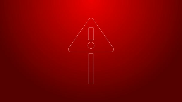 Green line Exclamation mark in triangle icon isolated on red background. Hazard warning sign, careful, attention, danger warning sign. 4K Video motion graphic animation — Stock Footage Green line Exclamation mark in triangle icon isolated on red background. Hazard warning sign, careful, attention, danger warning sign. 4K Video motion graphic animation Stock Footage