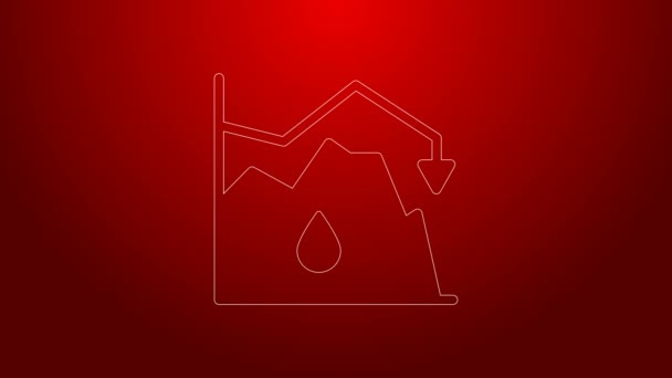 Zielona linia Spadek cen ropy naftowej ikona izolowane na czerwonym tle. Koncepcja kryzysu w przemyśle naftowym. 4K Animacja graficzna ruchu wideo — Wideo stockowe