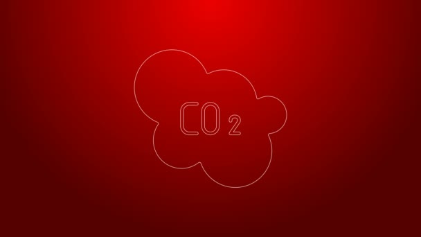 Εκπομπές CO2 πράσινης γραμμής στο εικονίδιο νέφους που απομονώνεται σε κόκκινο φόντο. Τύπος διοξειδίου του άνθρακα, έννοια της ρύπανσης νέφους, έννοια του περιβάλλοντος. 4K Γραφική κίνηση κίνησης βίντεο — Αρχείο Βίντεο