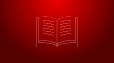 Yeşil çizgi Açık kitap simgesi kırmızı arkaplanda izole edildi. 4K Video hareketli grafik canlandırması