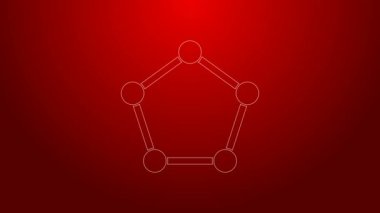 Yeşil çizgi geometrik figür Pentagonal prizma simgesi kırmızı arkaplanda izole edildi. Soyut şekil. Geometrik süs. 4K Video hareketli grafik canlandırması