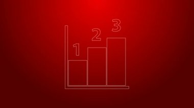 Yeşil çizgi grafiği, çizelgesi, çizelgesi, diyagramı, bilgi grafiği, turta grafik simgesi kırmızı arkaplanda izole edilmiş. 4K Video hareketli grafik canlandırması