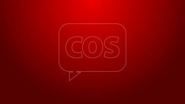 Yeşil çizgi matematik fonksiyonu kırmızı arkaplanda izole edilmiş kosinüs simgesi. 4K Video hareketli grafik canlandırması