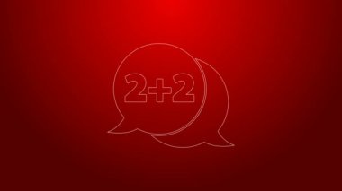 Kırmızı arkaplanda izole edilmiş konuşma balonu ikonu üzerindeki yeşil çizgi matematik denklem çözümü. 4K Video hareketli grafik canlandırması