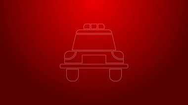 Kırmızı arka planda yeşil hat polis arabası ve polis teşhircisi ikonu var. Acil durum sireni. 4K Video hareketli grafik canlandırması