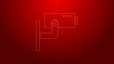 Yeşil çizgi güvenlik kamerası simgesi kırmızı arkaplanda izole edildi. 4K Video hareketli grafik canlandırması