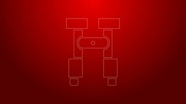 Yeşil çizgi Dürbün simgesi kırmızı arkaplanda izole edildi. Yazılım işareti bul. Casus ekipman sembolü. 4K Video hareketli grafik canlandırması