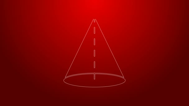 Zielona linia Geometryczna ikona stożka odizolowana na czerwonym tle. Abstrakcyjny kształt. Ornament geometryczny. 4K Animacja graficzna ruchu wideo — Wideo stockowe