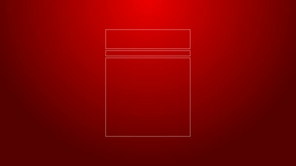 Zöld vonal Műanyag táska cipzár ikon elszigetelt piros háttér. 4K Videó mozgás grafikus animáció — Stock videók