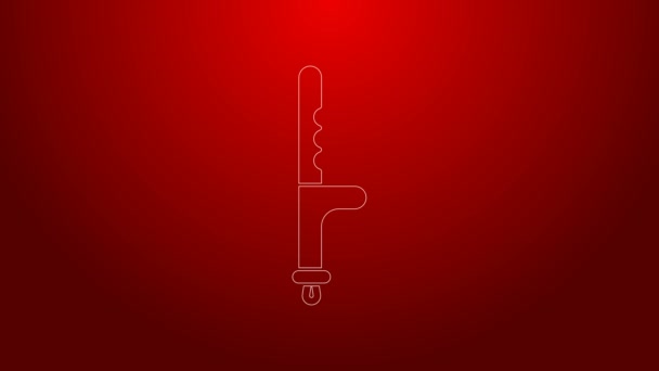 Green line Police rubber baton icon isolated on red background. Rubber truncheon. Police Bat. Police equipment. 4K Video motion graphic animation — Stock Video