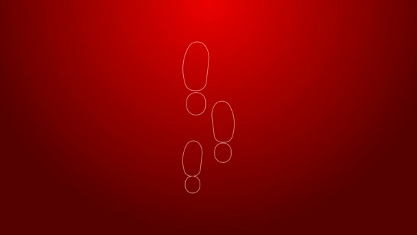 Green line Footsteps icon isolated on red background. Detective is investigating. To follow in the footsteps. 4K Video motion graphic animation — Stock Video