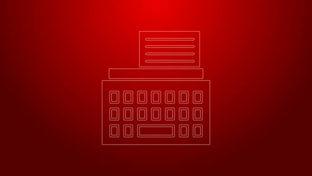 Grön linje Retro skrivmaskin och papper ark ikon isolerad på röd bakgrund. 4K Video motion grafisk animation — Stockvideo